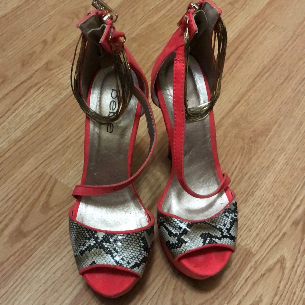 Pageant heels by Bebe size 6 red suede, snake skin